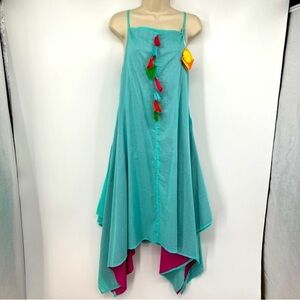 Masala Baby Women's Citra Turquoise Fringe Handkerchief Cami Multi Dress New NWT